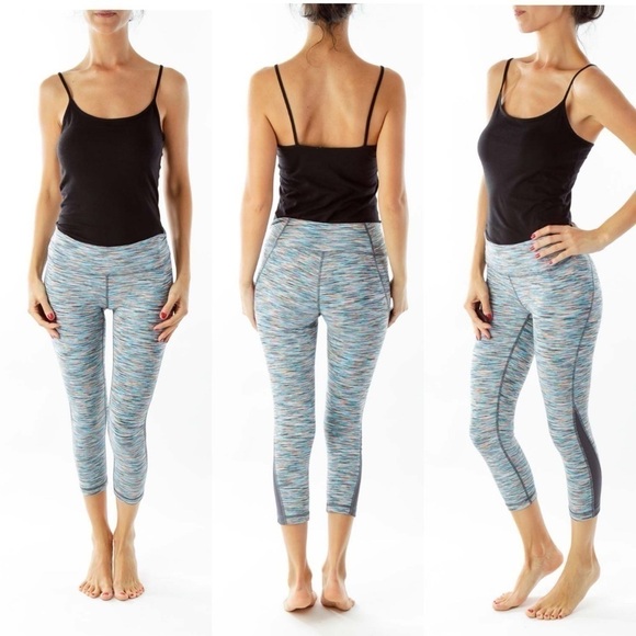 Zella Striped Cropped Leggings Multi Colored Yoga Pants Side Leg Panel Size S - Picture 1 of 13